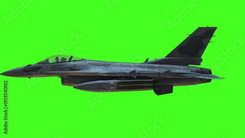 Military Jet Fighter Plane Flying on Green Screen Chroma Key Background