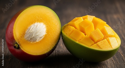 Exotic Mango Halves with Sweet Flesh at Golden Hour