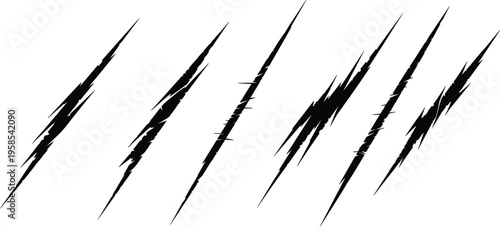 Scratch mark vector set with sharp grunge claw slashes, distressed abstract streak elements for horror and action designs isolated on white background.