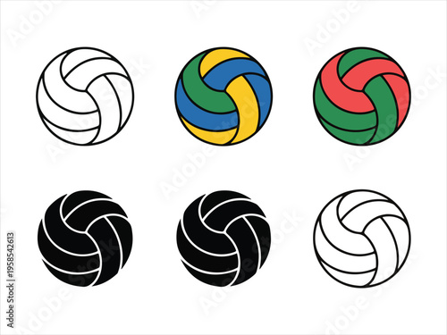 Set of minimal volleyball icons design in simple line art style, Volleyball Ball Set Line Art, Sports Ball Minimal Outline Collection