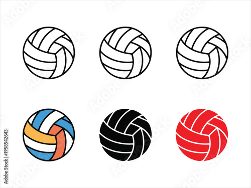 Set of minimal volleyball icons design in simple line art style, Volleyball Ball Set Line Art, Sports Ball Minimal Outline Collection