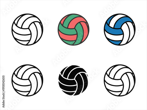 Set of minimal volleyball icons design in simple line art style, Volleyball Ball Set Line Art, Sports Ball Minimal Outline Collection