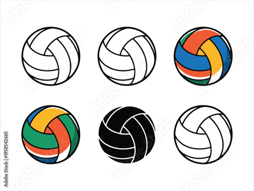 Set of minimal volleyball icons design in simple line art style, Volleyball Ball Set Line Art, Sports Ball Minimal Outline Collection