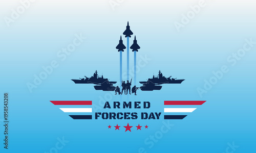 Armed forces day celebration with military aircraft and naval ships