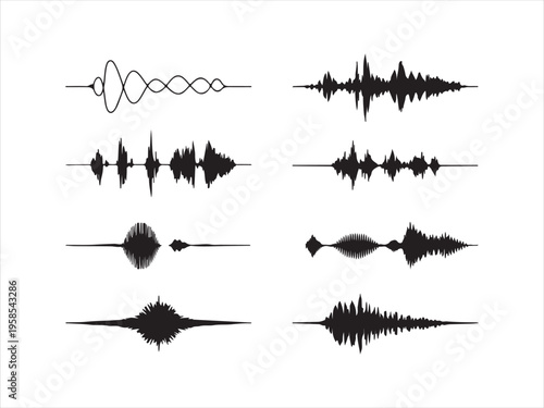 Sound waves element set, Audio Waveforms Set, Sound Waves Equalizer Collection, Music Signal Visual Elements Pack