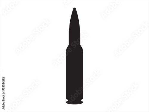Black silhouette of bullet and casing, Bullet Cartridge Silhouette Ammunition Weapon Vector Illustration