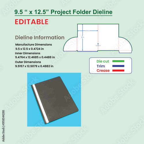 Project Folder Dieline Information with Dimensions and Sample template die cut
