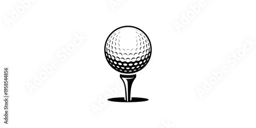 A minimalist black and white illustration of a golf ball on a tee on transparent background
