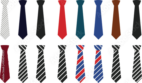Set of Professional Men’s Neckties with Solid Colors and Striped Patterns for Business Fashion, Formal Wear, and Corporate Dress Code Icons