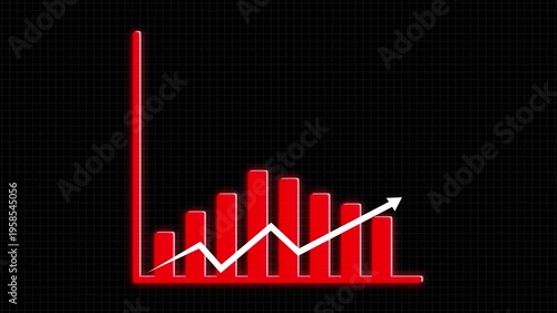 Red Bar Graph Showing Decline with Downward Arrow on animated Black Grid Background chart bar chart