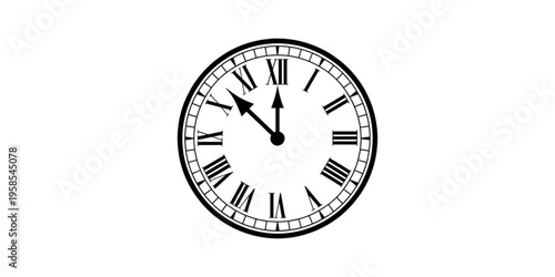 A minimalist clock icon with Roman numerals on transparent background