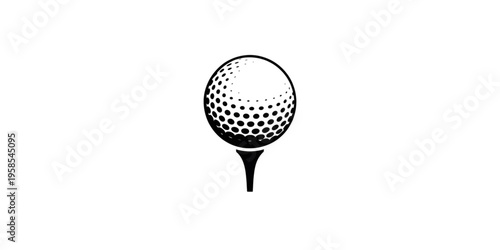 A minimalist black golf ball icon on a tee on transparent background