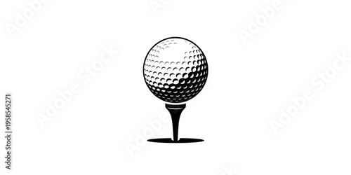 A minimalist black and white illustration of a golf ball on a tee on transparent background