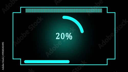 Futuristic Loading Bar with 3% Progress and Teal Neon Glow on animated Black indicator