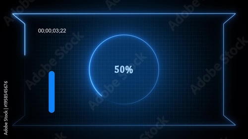 Blue Neon Futuristic Loading Screen with Timer and Percentage Indicator digital technology animated