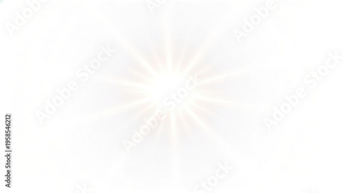 Bright white sunburst light effect with glowing rays on clean background abstract lens flare shine burst glow star illumination overlay texture design element vector graphic illust