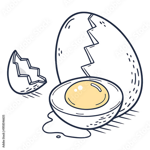 Cracked Egg PNG Icon with Yolk Isolated Transparent Background