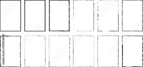 Set of vector border frames with rough edges . Rectangular frame template collection . distress texture . Grunge tiny frame borders isolated on the background . Rough edges effect
