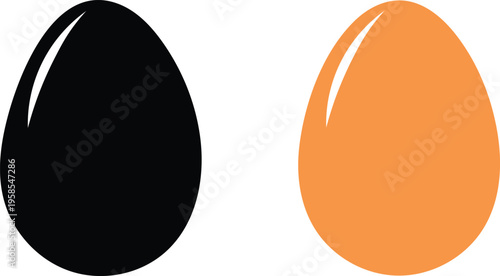 Set of two egg vector icons in black and orange isolated on white background