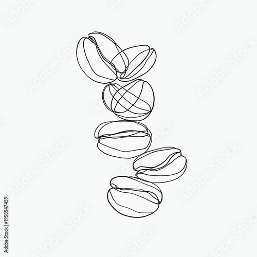 Minimal line art vector illustration of coffee beans in simple floating composition. Clean black and white drawing, perfect for cafe, coffee branding, packaging and decorative design elements