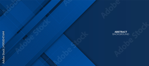 Modern abstract dark blue gradient geometric shapes background. Horizontal banner template. Suit for poster, banner, brochure, cover, corporate, presentation, website, flyer.