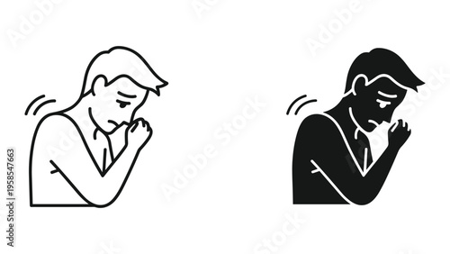 Man Coughing Illness Respiratory Problem Health Icon