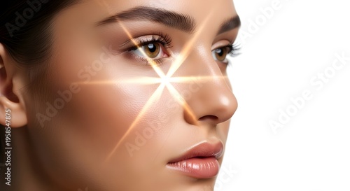 Woman's Face with Glowing Light Effect - Beauty and Skincare Concept