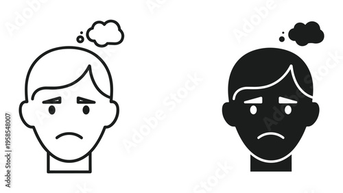Sad Man Thought Cloud Icon Commercial Illustration