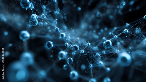 A network of blue molecules and connections