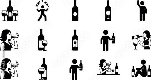 Black construction and architecture icon set, house building silhouettes, drafting tools, engineering crane, home renovation symbols, real estate development vector graphics.