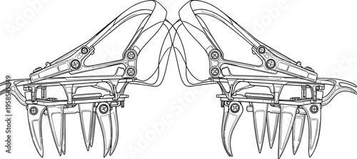 Technical Mountaineering Ice Crampons Vector Illustration, Professional Climbing Gear Equipment Sketch, Outdoor Winter Alpine Adventure Sports Performance Technical Drawing Template
