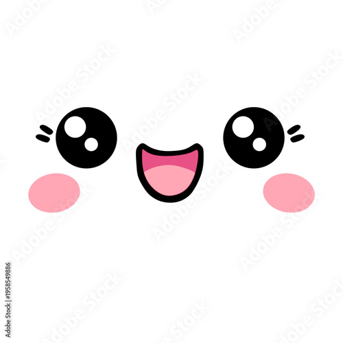 A cute cartoon face with a happy expression and rosy cheeks
