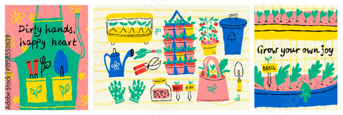 Creative Urban Gardening Concept Set With Homegrown Food And Sustainable Lifestyle Illustrations