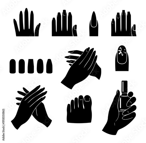 Manicure Hand and Nail Shapes Silhouette Set Beauty Nail Icons