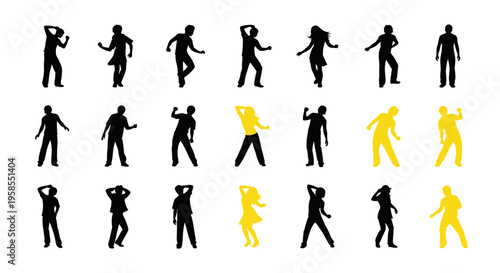 Silhouettes of Dancing People in Black and Yellow
