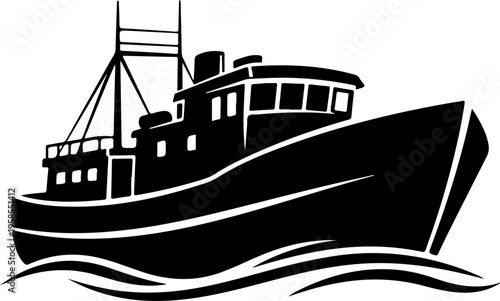 Ocean fishing boat silhouette vector illustration