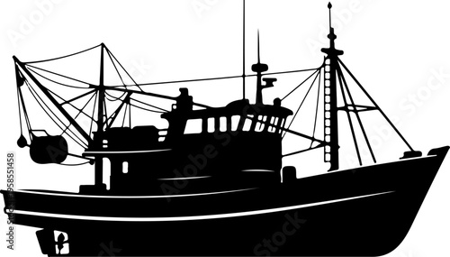 Ocean fishing boat silhouette vector illustration