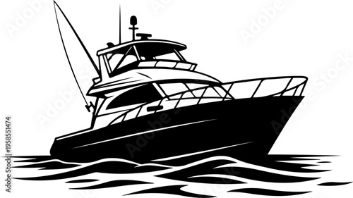 Ocean fishing boat silhouette vector illustration