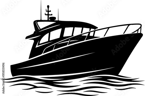 Ocean fishing boat silhouette vector illustration