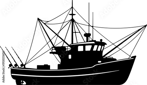 Ocean fishing boat silhouette vector illustration