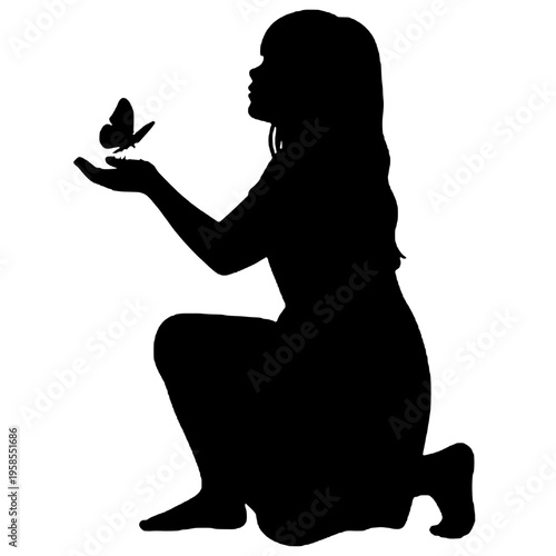 Silhouette of a girl with her pet butterfly