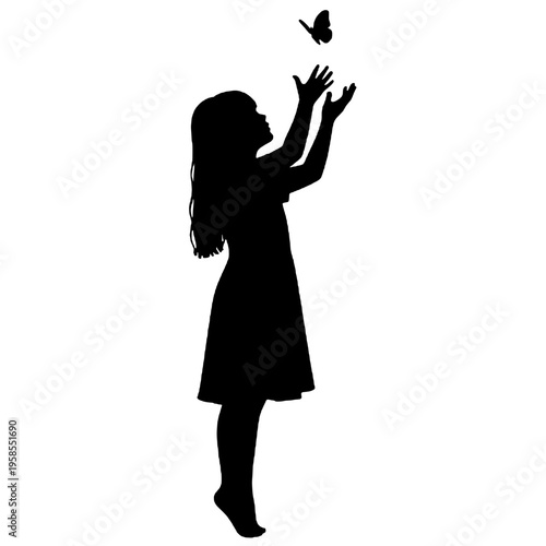 Silhouette of a girl reaching for a butterfly