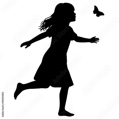 Silhouette of a girl chasing a butterfly