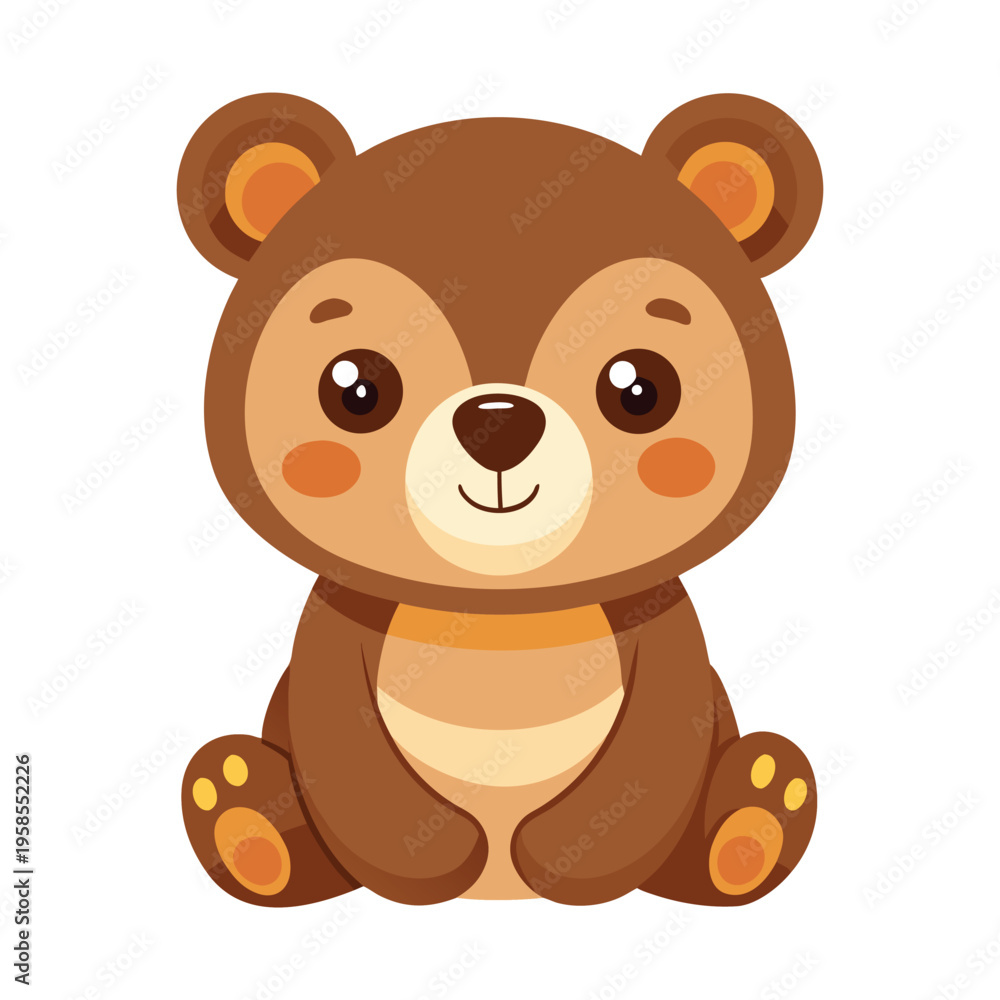 Fototapeta premium Cute baby bear vector illustration in flat cartoon style isolated on white