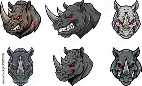 Angry Rhino Head Mascot Collection - Aggressive Rhinoceros Esport Vector Logos