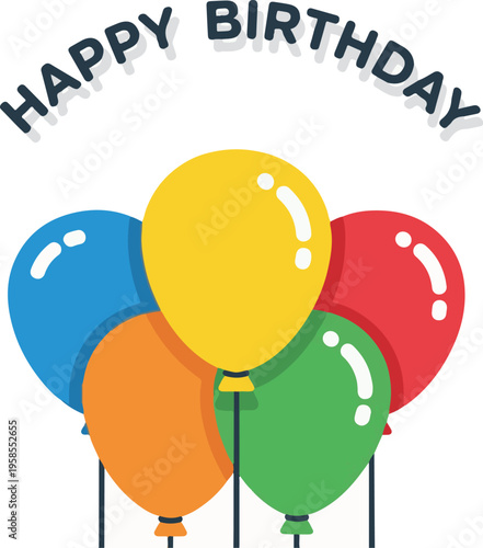 A colorful illustration of balloons with a happy birthday message