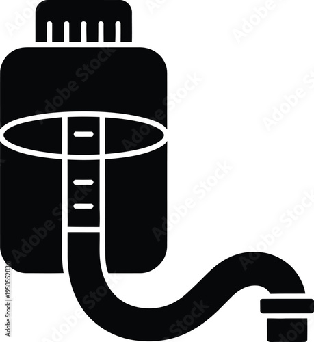 Black silhouette water heater expansion tank vector, plumbing equipment symbol