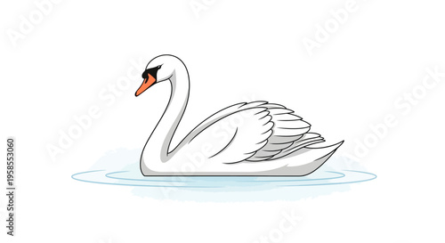White swan swimming in water cartoon style illustration
