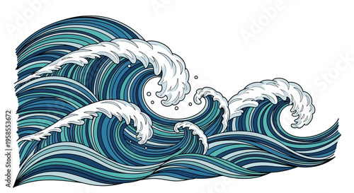 Ocean wave illustration with blue and white colors