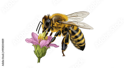 Bee collecting nectar from purple flower insect nature